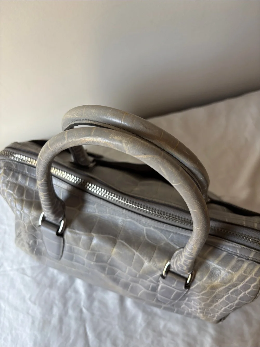Coach Legacy Embossed Silver Grey Croc Leather Haley Satchel Handbag